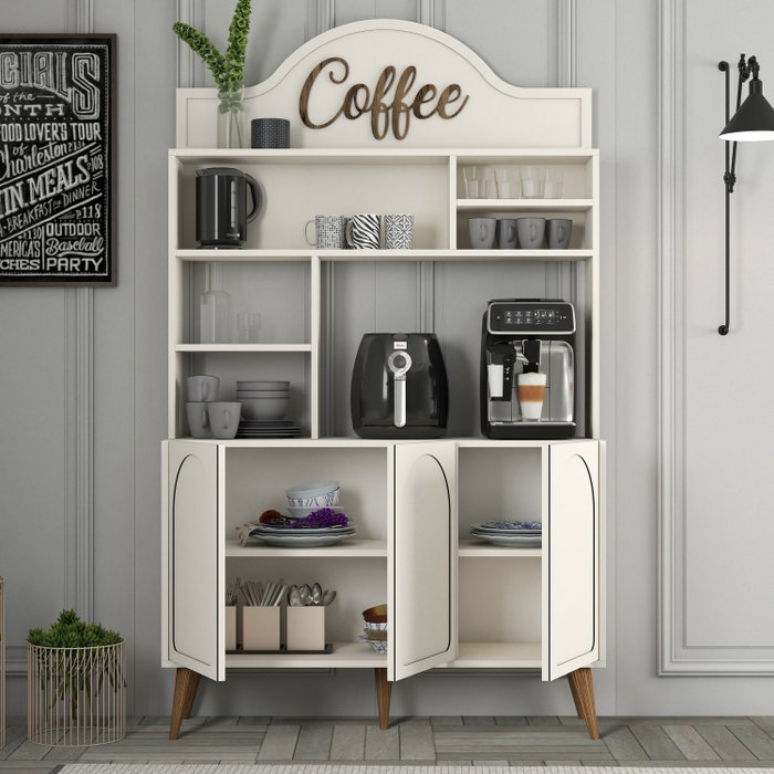 Hanah Home Lyon 120 Mueble Bar para Café - Crema y Nogal Hanah Home Lyon 120 Mueble Bar para Café - Crema y Nogal